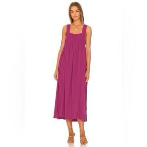 Free People Delphine Smocked Bodice Maxi Dress Pink Purple Cotton Size L
